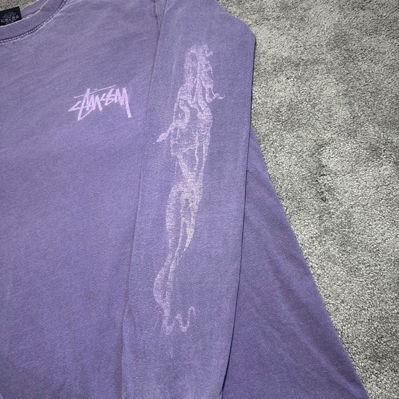 Stussy Medusa T-Shirt Men Medium Purple Long Sleeve Distressed Faded Streetwear - Picture 2 of 16